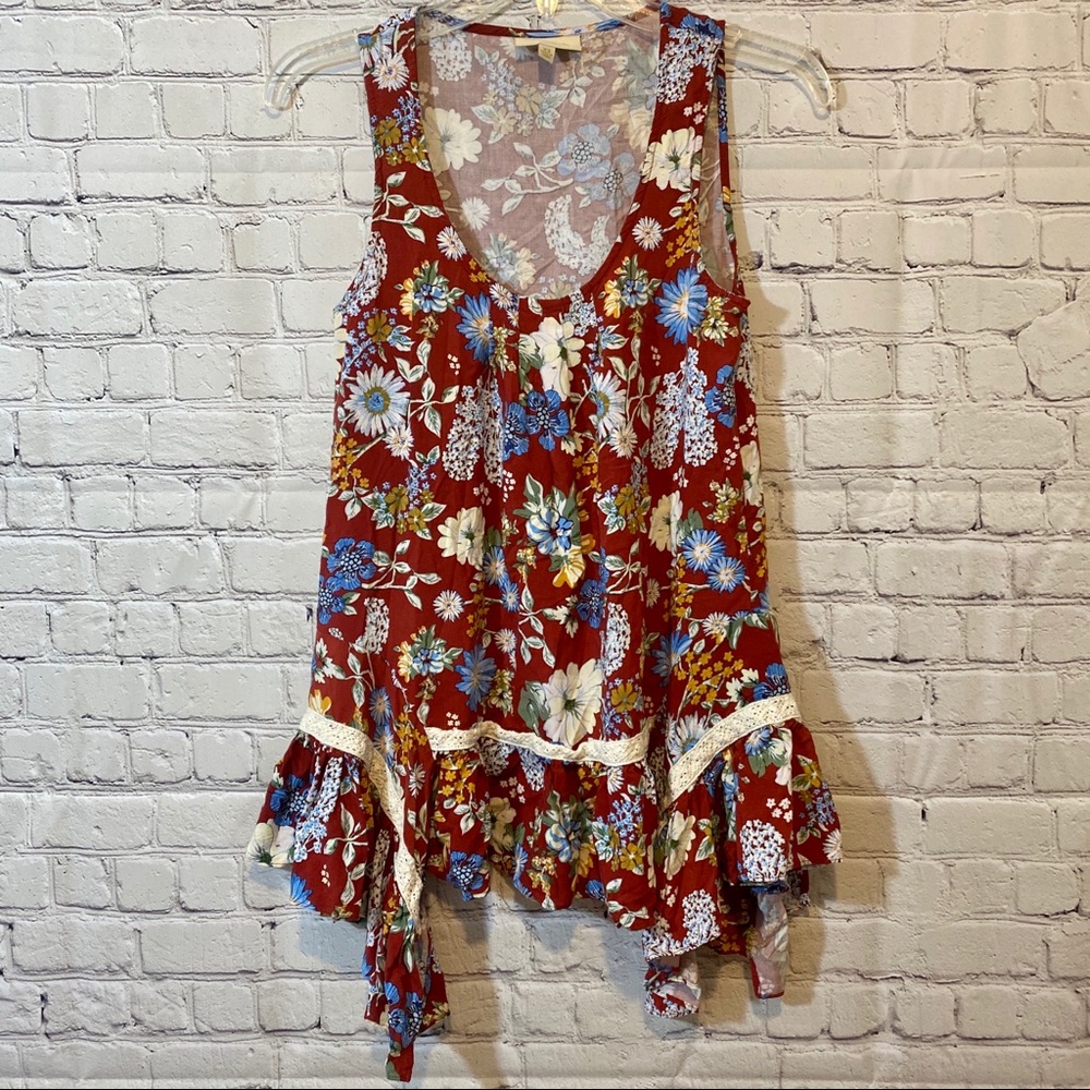 Modcloth XS Boho Floral Sleeve Less Knit Top EUC